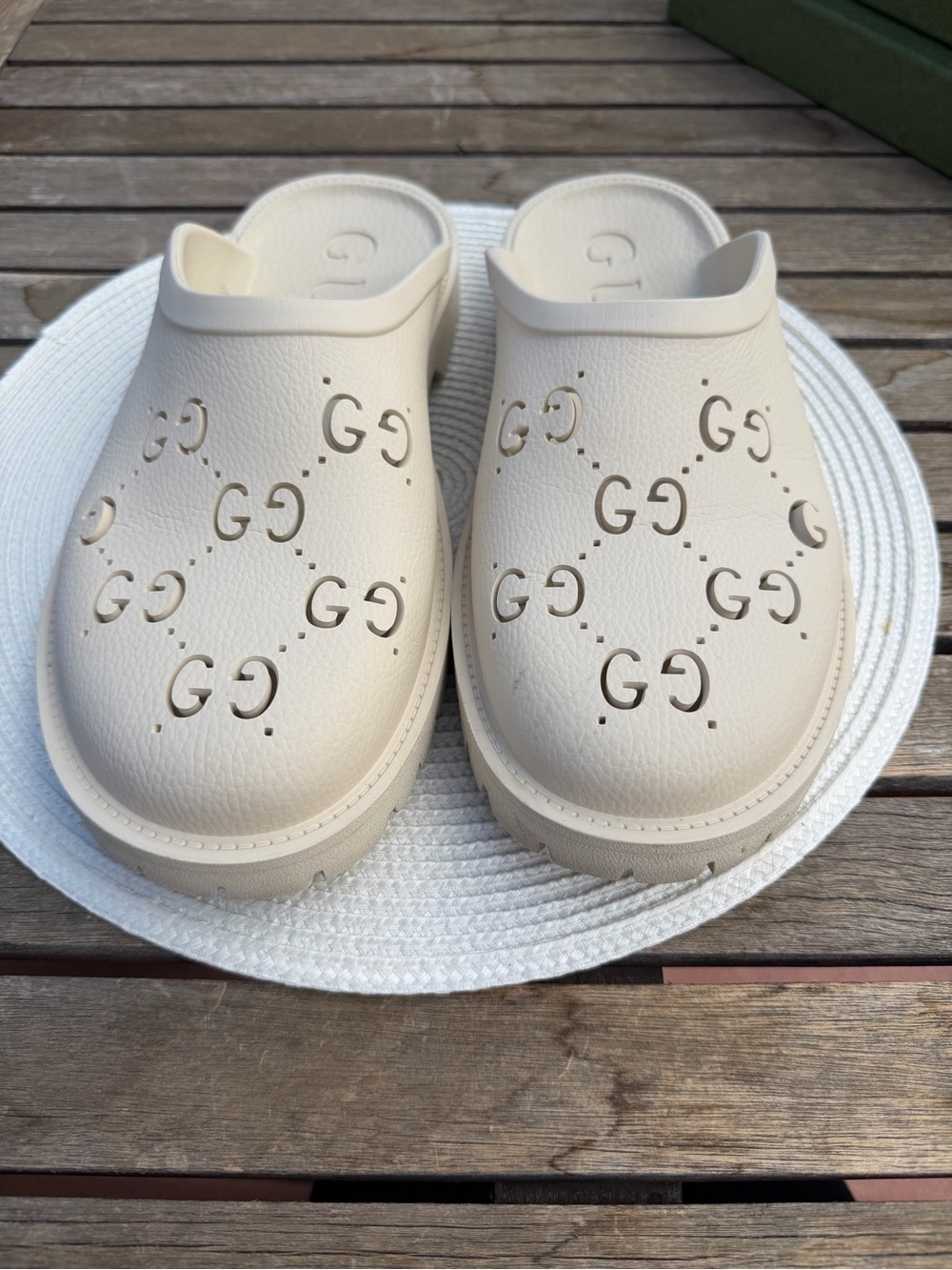 Gucci Cream Perforated GG Clog Slides